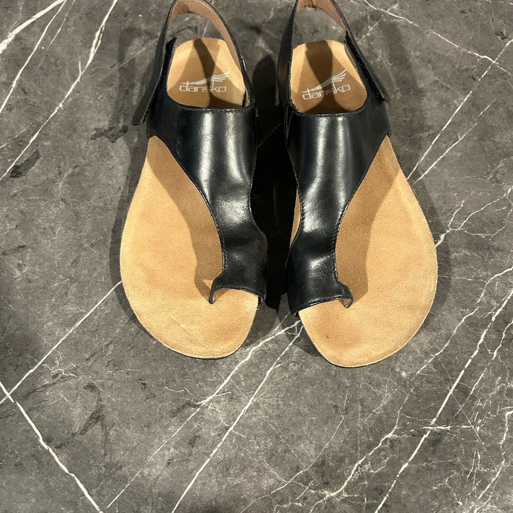 Dansko Black and Tan Open-Toe Sandals
